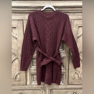NWOT Women’s LULU’S Maroon/Wine Ribbed Belted Sweater Dress (Small)